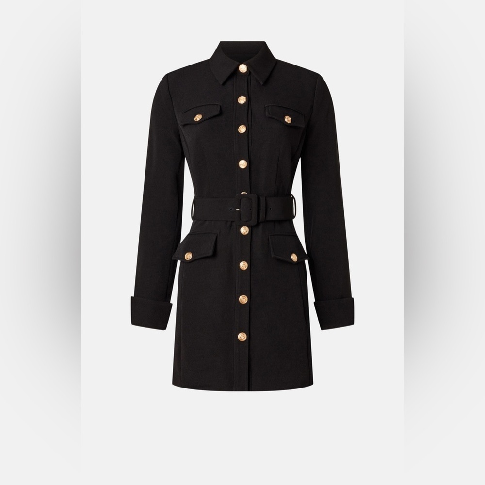 Chic Black Belted Vest Dress  with Gold Buttons